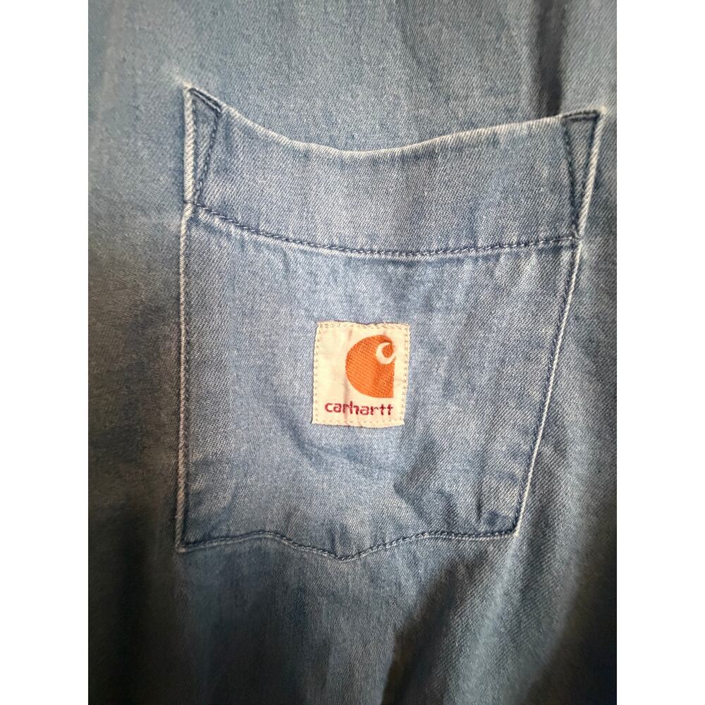 Vintage Carhartt Upcycled Reworked Cropped Chambray Jacket Shirt Size L Y2K - Picture 14 of 14